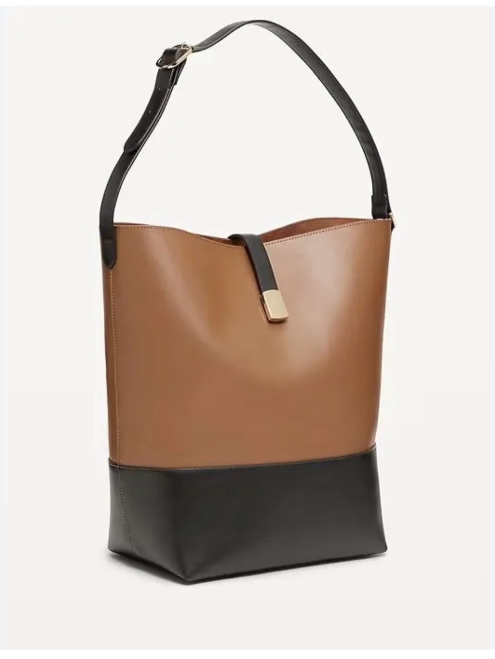 Old Navy Two-Tone Brown and Black Leather Shoulder Tote - Picture 4 of 10